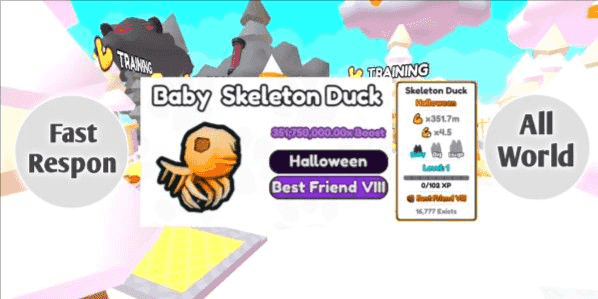Buy Pet [ All World ] Skeleton Duck (4.5X Halloween + 351M Boost + 