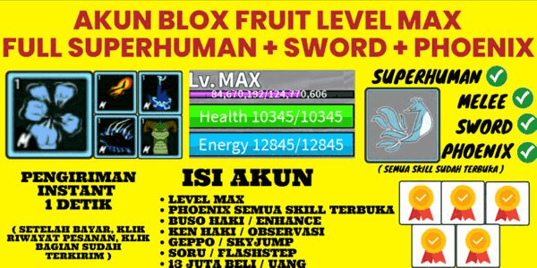 Gambar Blox Fruits Roblox Akun Blox Fruit Level MAX Fruit Phoenix ( Sudah Terbuka Semua Skill ) — 1