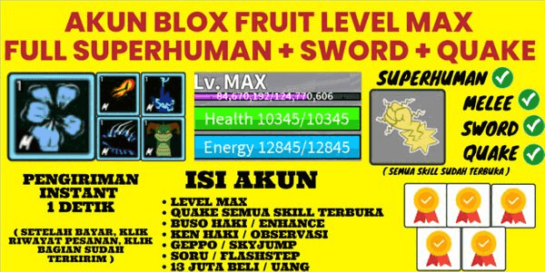 Gambar Blox Fruits Roblox Akun Blox Fruit Level MAX Fruit Quake ( Sudah Terbuka Semua Skill ) — 1