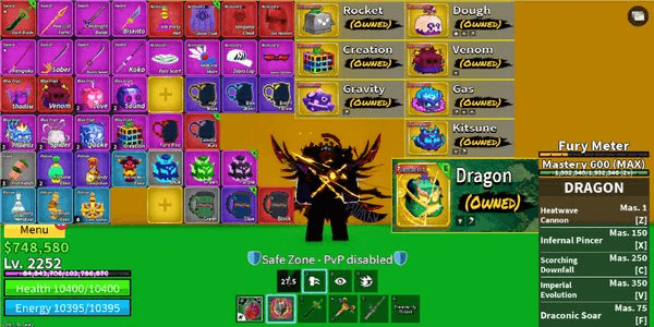 Compte Blox Fruits Avec Dragon Spin Permanent + Skin + Robux – Neuf