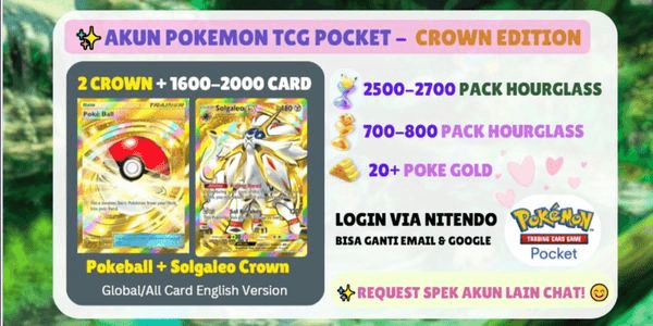 Buy Account Pokemon TCG Pocket Account | Crown Pokeball + Solgaleo EX |  2500+ Pack Hourglass Pokemon TCG Pocket 3775225 | itemku