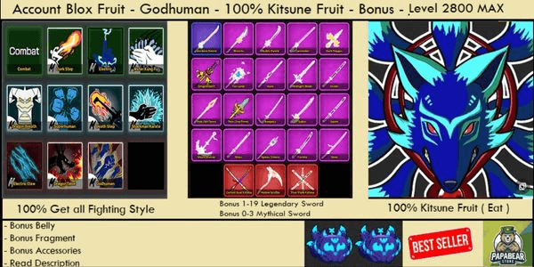 Compte Blox Fruit – KITSUNÉ – Roblox – Multi-plateforme