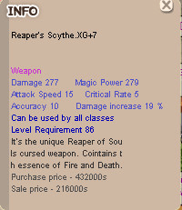 Gambar Product Reaper Scythe XG+7  Weapon Damage Untuk Semua Job