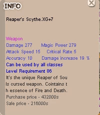 Reaper Scythe XG+7 Weapon Damage for all jobs