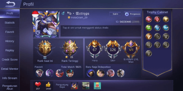 Akun sultan gord  legand  epic alice  emblem max 7