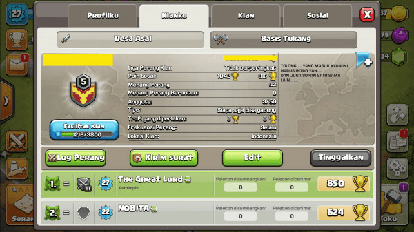 CLAN LEVEL 5 SIAP WAR LIGA PERANG III