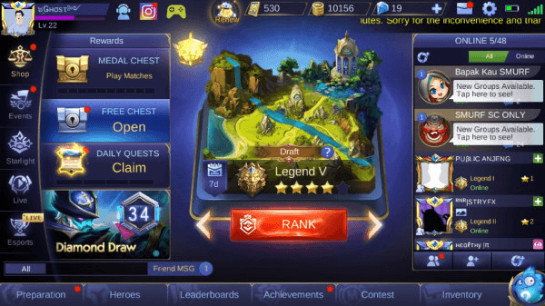 Gambar Product Akun Smurf Mythic. Skin Elite Johnson 93%