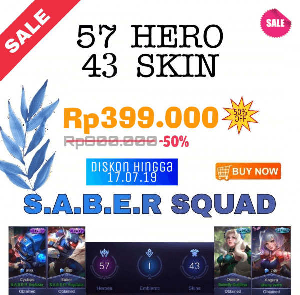 Akun Sultan || Hero 57 Skin 43 || Epic S.A.B.E.R