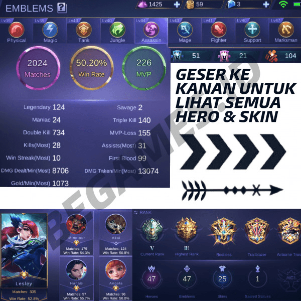 Akun Pribadi || Hero 47 Skin 25 || KOF Karina