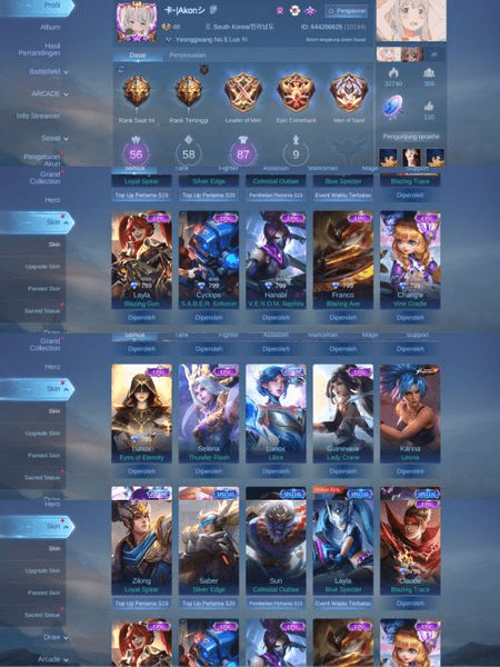Gambar Product Mobile legend 10 epic inc limit ft 1 zodiak ft 6 starlight ft 6 spes super murah