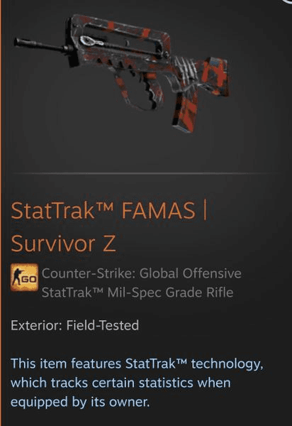 Gambar Product StatTrak™ FAMAS | Survivor Z (StatTrak™ Mil-Spec Rifle)