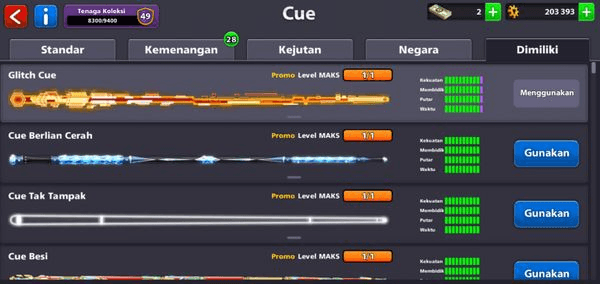 Gambar Product Akun 8 ball pool 4 Cue level max + Legendary Cue ++