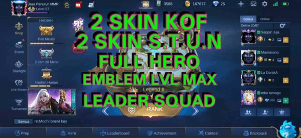 Gambar Product Akun Mobile Legends | SKIN KOF + SKIN S.T.U.N + SKIN EPIC