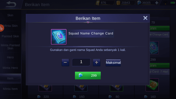 Gambar Product Squad Name Change Card