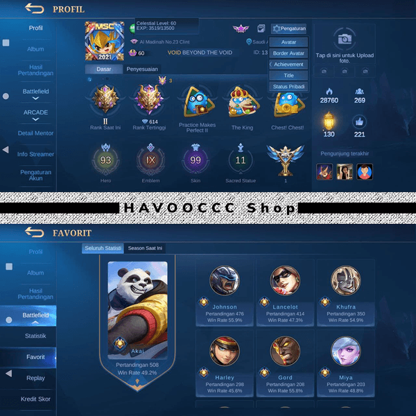 Gambar Product AKUN MOBILE LEGENDS EMBLEM MAX EX GLORY