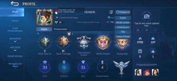 Gambar Product Akun Mobile Legends Hero Banyak Skin Mantap Termurah