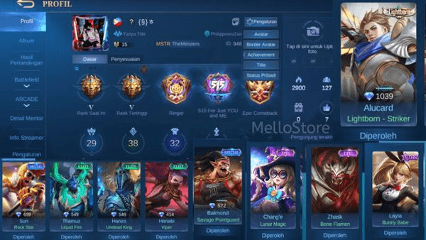 Gambar Product Akun Mobile Legends Murah Skin Lb & Epic