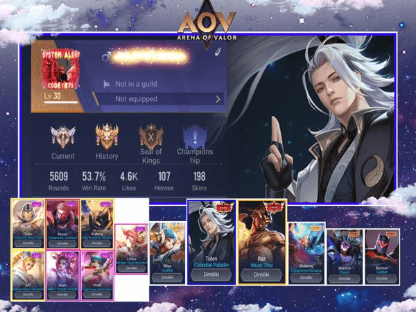Gambar Product AOV Sultan account {Hero 107 Skin 198} 2 DIVINE 7 ALTER