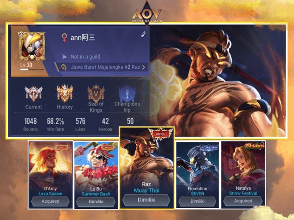 Gambar Product AOV account {Hero 42 Skin 50} DIVINE RAZ