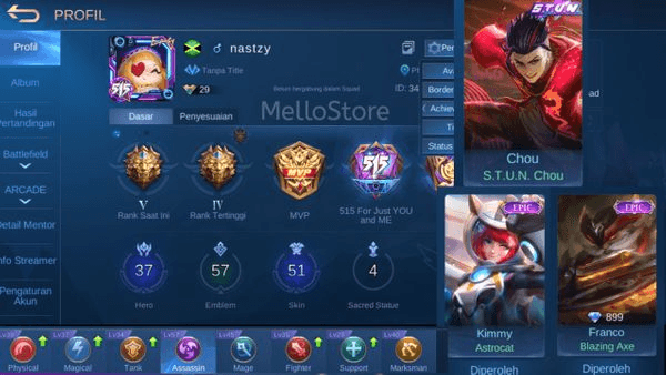 Gambar Product Akun Ml Murah STUN Chou Ft 2 Epic