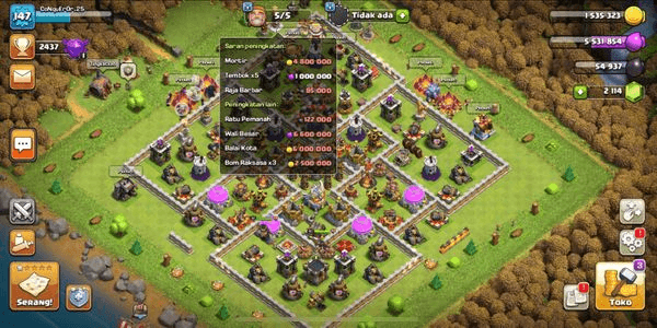 Gambar Product Th 11 max cheap sultan | White walls | exp147 | Hero BK 41 AQ 47 GW 17 | Can change name | Hero skins | Troops ready for combat | Defend Max