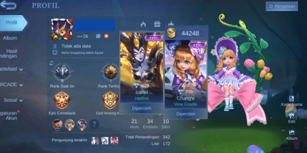 Gambar Product Akun Mobile Legends Murah Epic Irithel ft Change