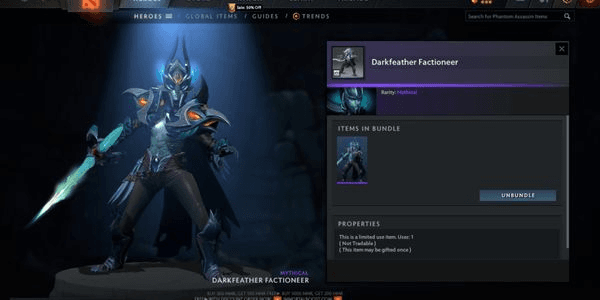 Gambar Product Darkfeather Factioneer (Diretide Collector Cache 2) (Phantom Assassin Set)