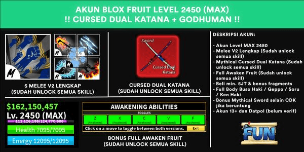 Gambar Product Blox Fruit Cursed Dual Katana + Godhuman Account (MAX Level)