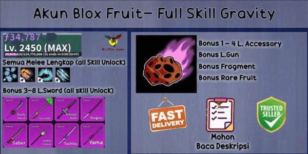 Gambar Product Blox Fruit Account Lvl MAX (Full Skill Gravity)
