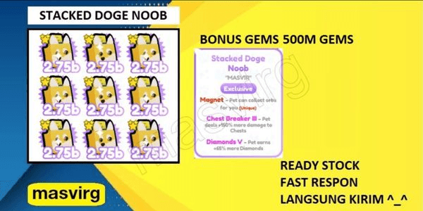 Gambar Product Stacked Doge Noob | Purchase BONUS 500m gems