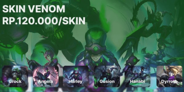 Gambar Product V.E.N.O.M SQUAD  (SKIN VENOM GROCK,ANGELA,HARLEY,GUSION,HANABI,DYRROTH)