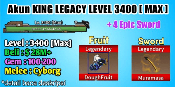 King Legacy] Lv3400 MAX  Authentic Triple Katana , Muramasa +