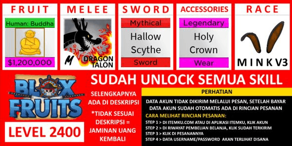 Gambar Product Blox Fruit account [FULL AWAKEN HUMAN BUDDHA] Not yet verified