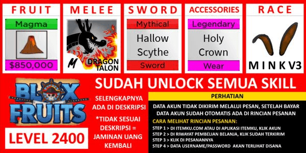 Gambar Product Blox Fruit account [FULL AWAKEN MAGMA] Not yet verified