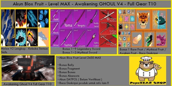 Blox Fruit : MAX Level 2450, Mink V4, Ghoul/Shark V3