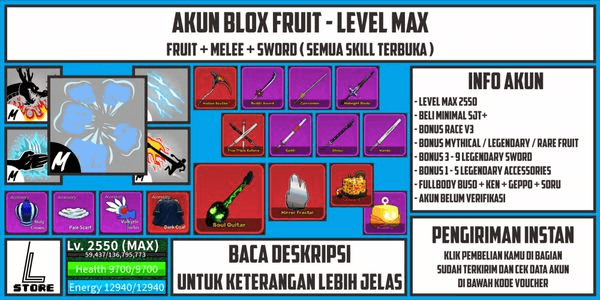 Gambar Product Blox Fruit Account [Level Max] [Unverified]