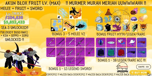 Gambar Product Akun Blox Fruit (Lvl MAX) + Devil Fruit + Fighting Style