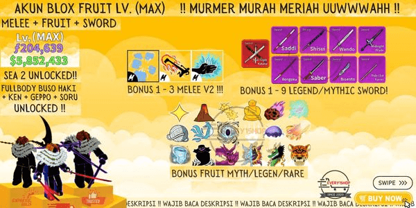 Gambar Product Akun Blox Fruit Lvl (MAX) belum diverifikasi