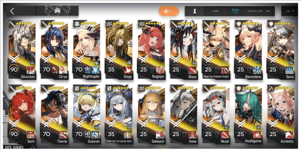 Gambar Product [Global] Lv99, 8 Limit NEW Gavial, skadi, nearl, ash, rosmontis, ling, w, dusk | 46 Operators *6 | Outfit Skin 73 | Yostar A50