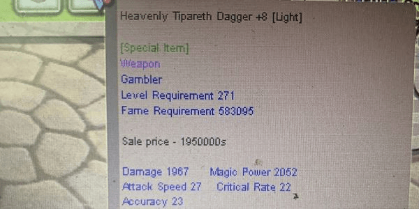 HnC Heavenly Tipareth Dagger +8 mpw 20 tun -g-