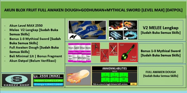 Blox Fruit Level 2450 Race Cyborg V4 GodHuman Full Awakened Dough