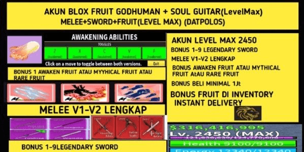 BLOX FRUIT LEVEL MAX 2550 SOUL GUITAR ON MIDNIGHT SWORD ON RENGOKU