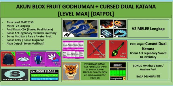 Gambar Product Blox Fruit Account GODHUMAN+CURSED DUAL KATANA [Level MAX] [DATPOL]