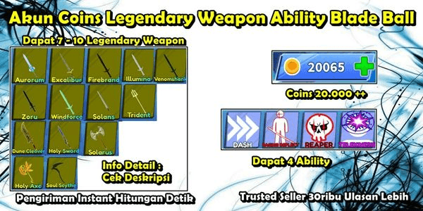 Gambar Product Akun Coins Legendary Weapon Ability Blade Ball Roblox