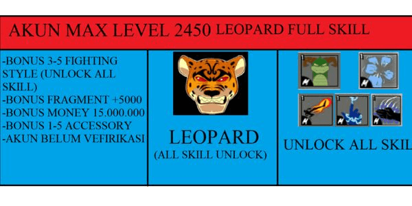 Gambar Product Akun blox fruit MAX LEVEL - FULL SKILL LEOPARD (Belum Verifikasi)