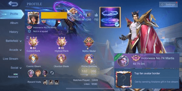 Gambar Product Sultan account 3 skins legend, ex top global martis, collector, 35epic, M5, full zodiac and other luxury skins