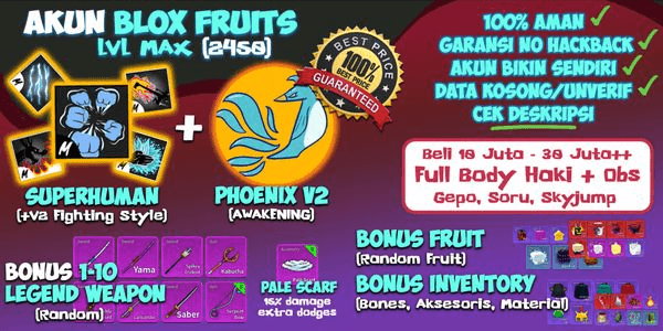 Gambar Product Akun Blox Fruit MAX LEVEL (AWAKEN PHOENIX) [All Skill Unlock]! Unverified