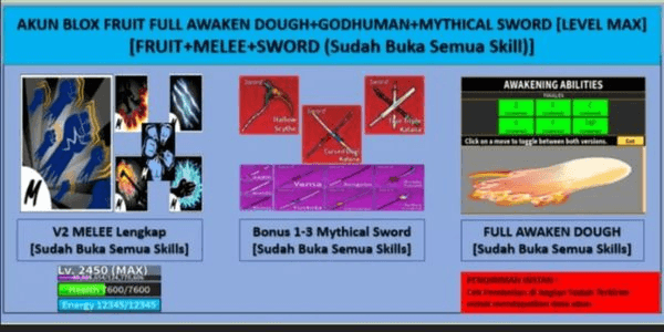 Gambar Product dough awaken and max level and have god human and crused dual katana
