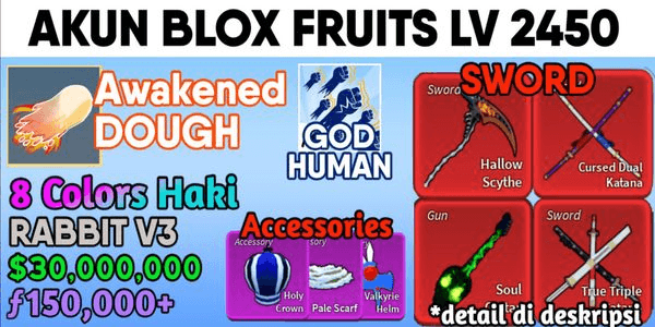 Gambar Product Blox Fruits Account (LEVEL MAX) - [Soul Guitar+ Full Awakened Dough (Awakening Dough) + 3 Mythical Sword + Godhuman]