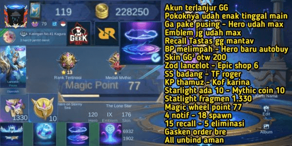 Gambar Product account already gg - recall tastas great - zod lancelot etc - all unbind safely